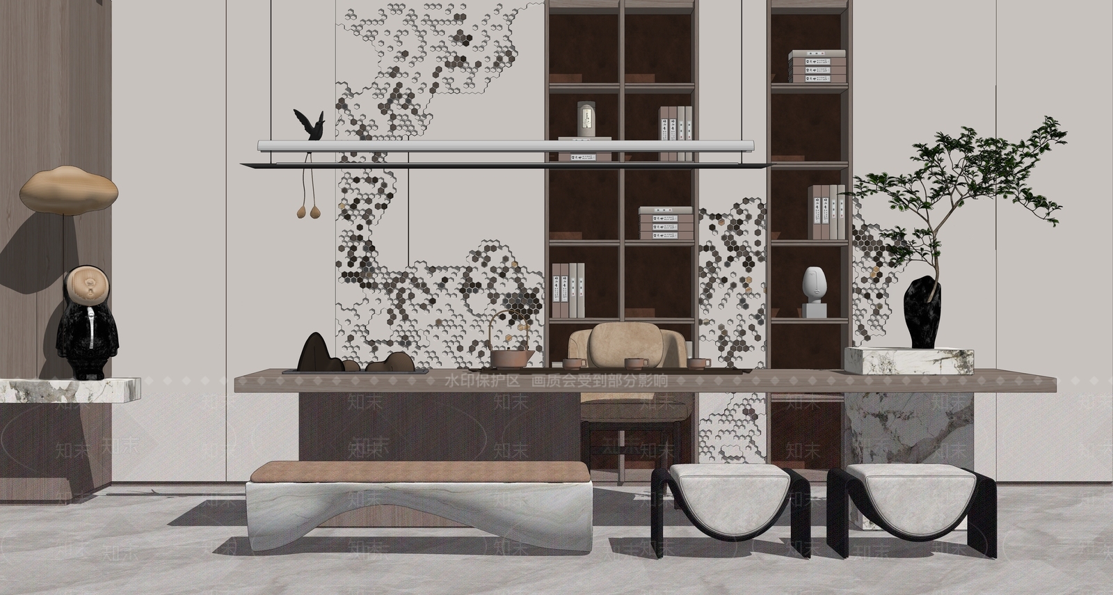 现代茶室SU模型下载【ID:195550232】