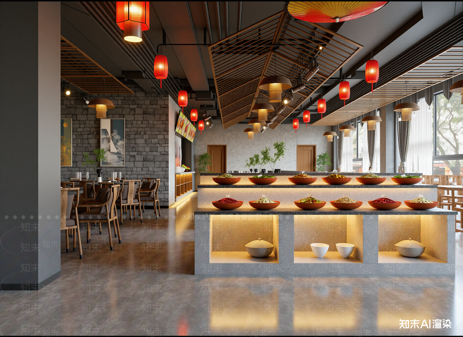 新中式自助餐厅3D模型下载【ID:1214680509】