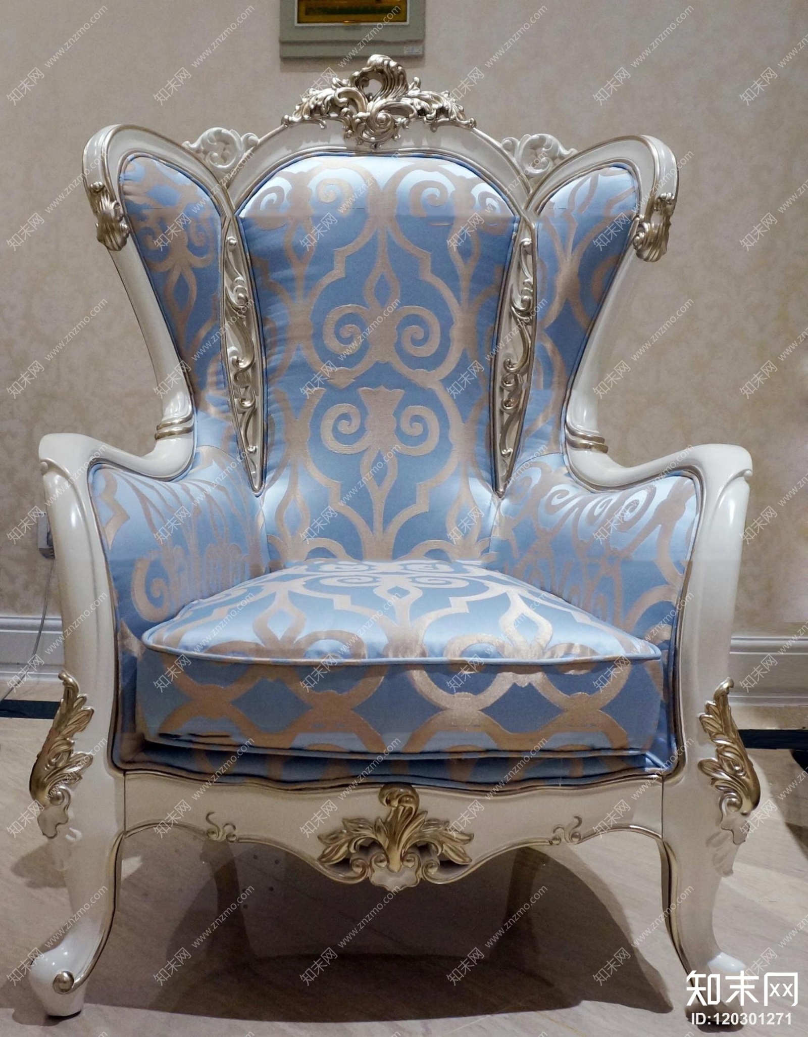欧式实木雕花布艺休闲沙发3D模型下载【ID:120301271】