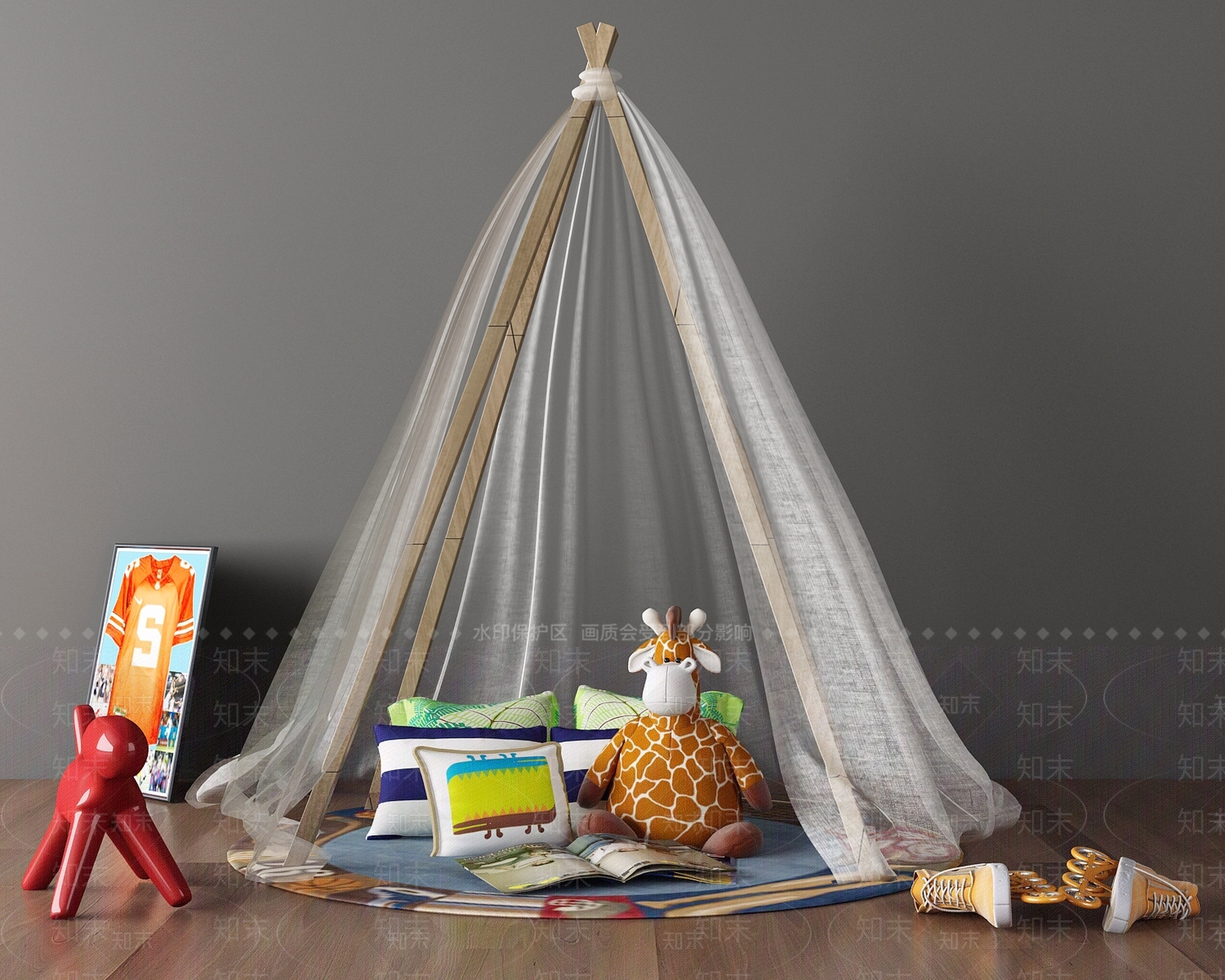 现代儿童房帐篷玩具3D模型下载【ID:933681673】