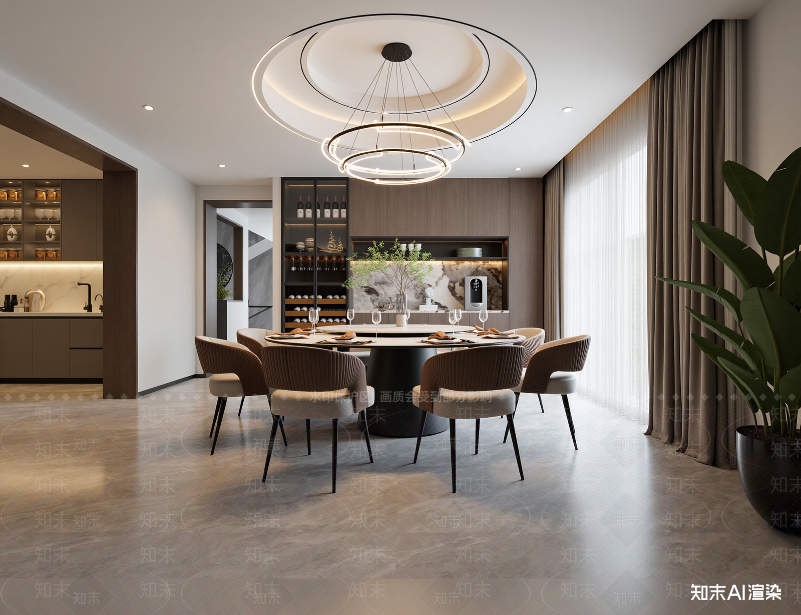 现代酒店餐厅3D模型渲染效果图