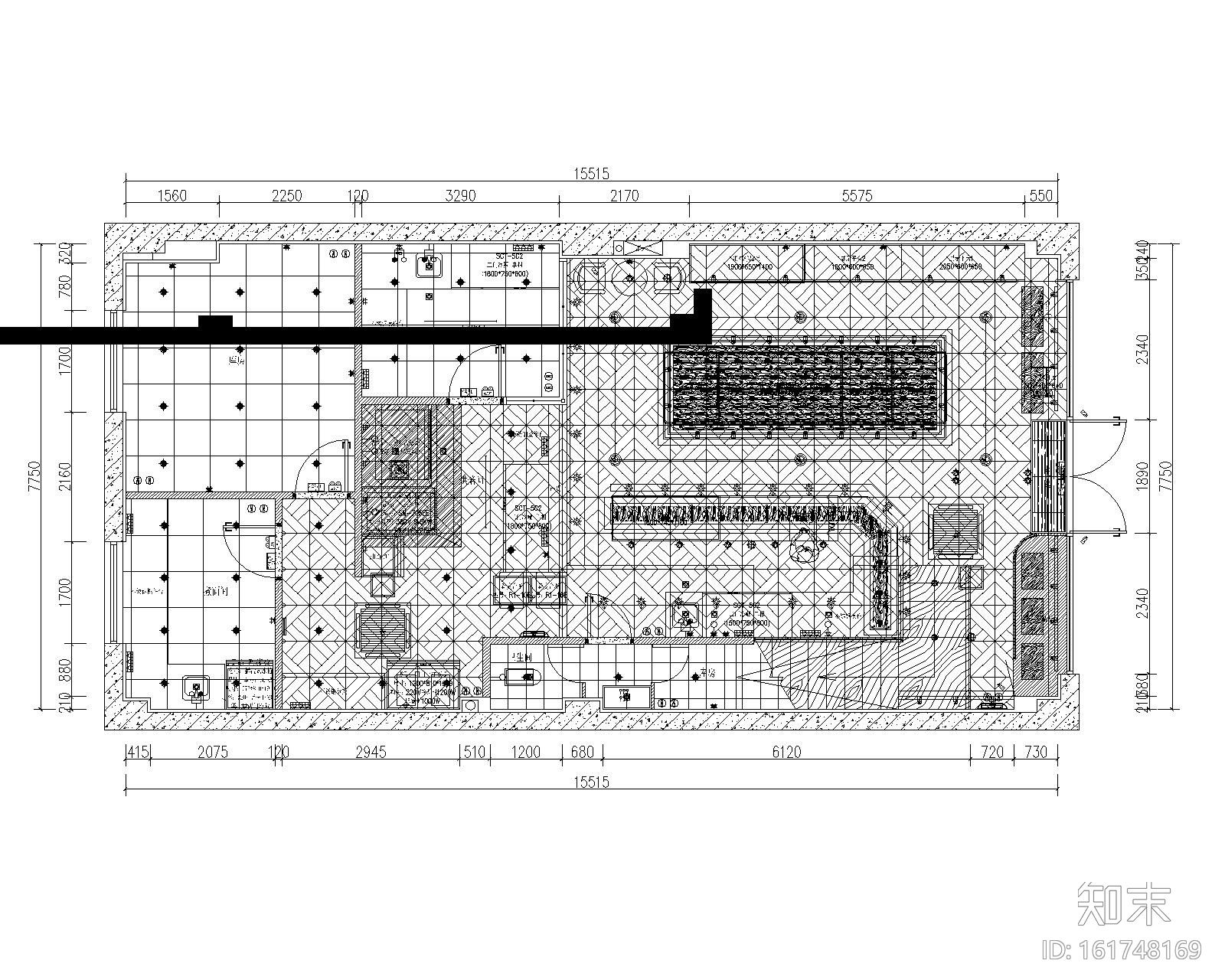 大万琥珀西饼餐厅施工图（附效果图）cad施工图下载【ID:161748169】