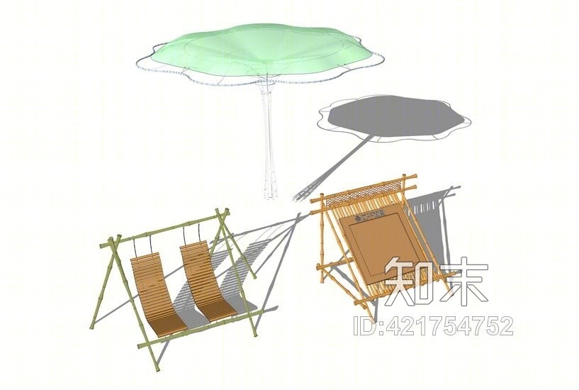 秋千椅廊架指示牌组合SU模型下载【ID:421754752】