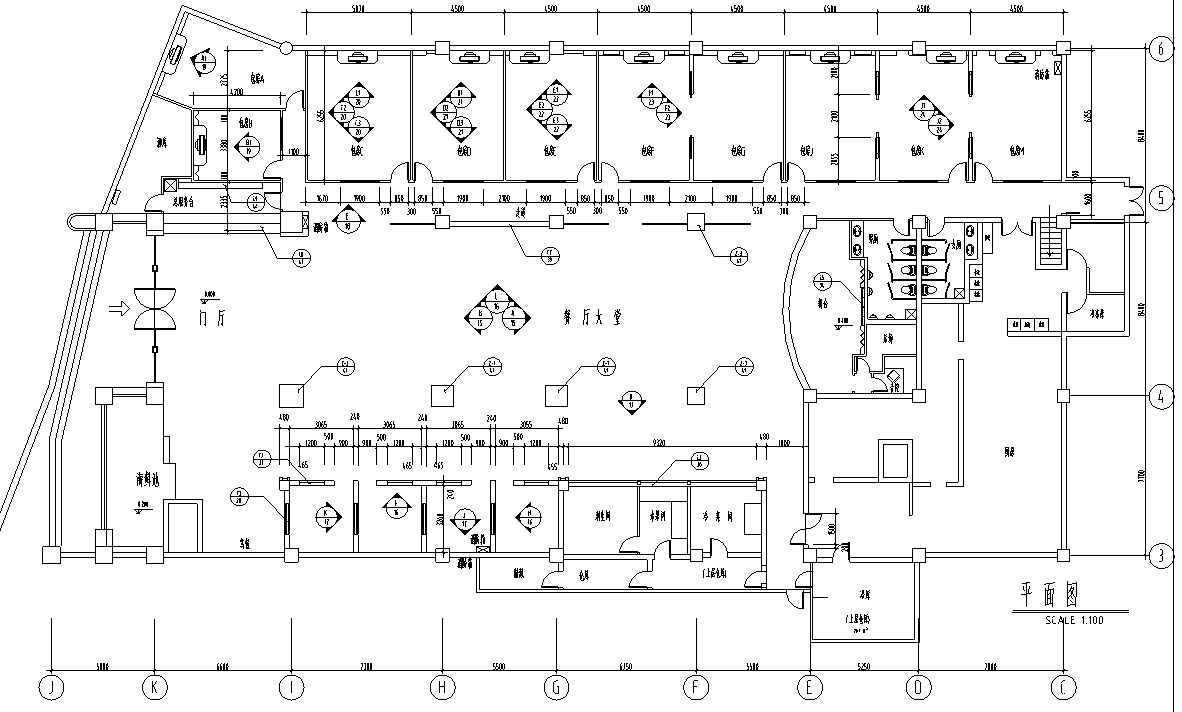 [上海]新中式风格大型酒店内部餐厅装修施工图cad施工图下载【ID:160708113】