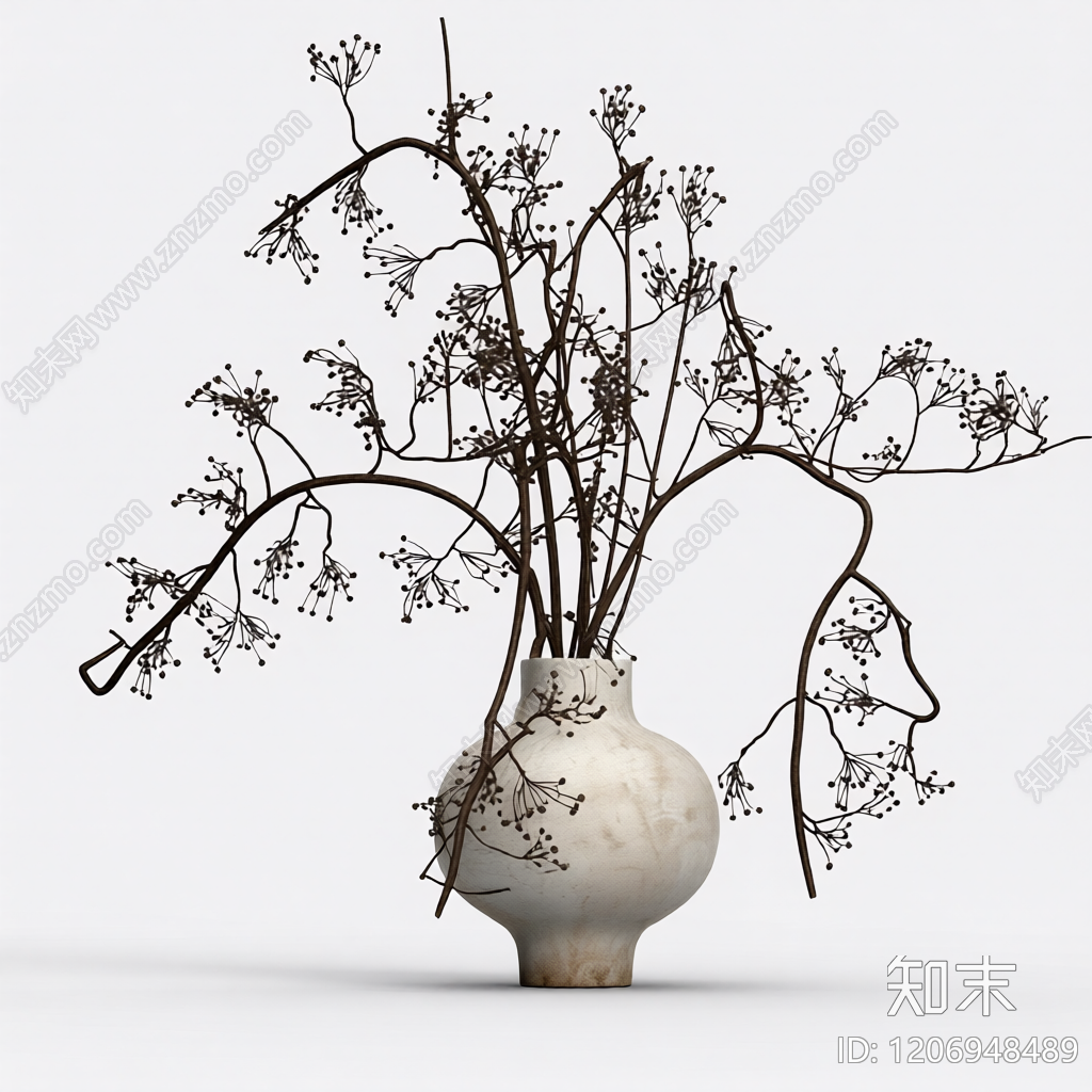 花瓶插枝装饰品3D模型下载【ID:1206948489】