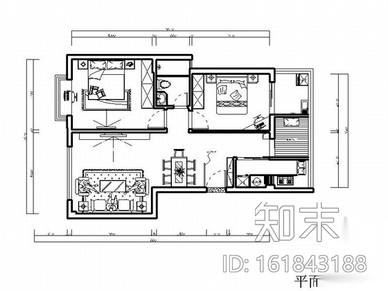 [厦门]温馨中式风格两居室装修图cad施工图下载【ID:161843188】