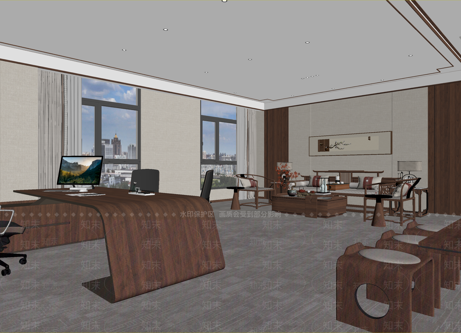 新中式董事长办公室3D模型下载【ID:1214714393】