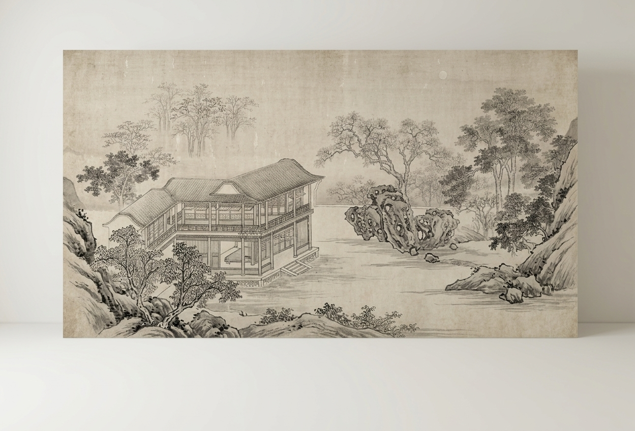 新中式山水画SU模型草图