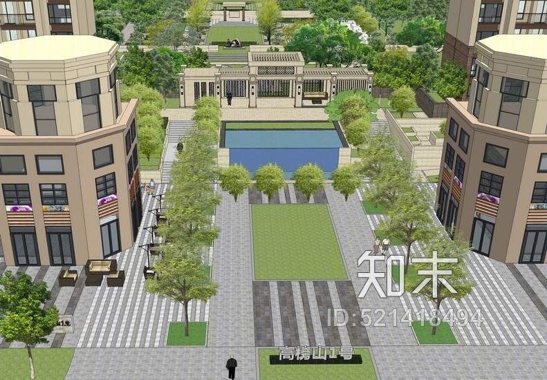高榜山一号现代小区景观SU模型下载【ID:521418494】