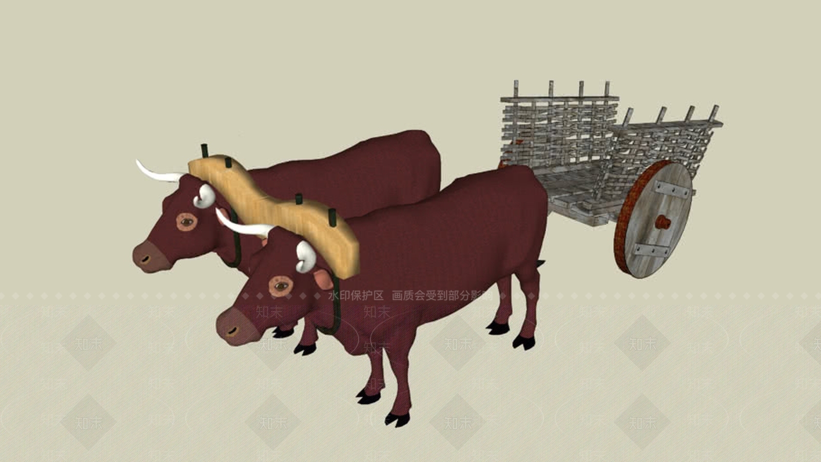 罗马帝国-带着轭和马车的牛队(公元25年)SU模型下载【ID:1162358386】