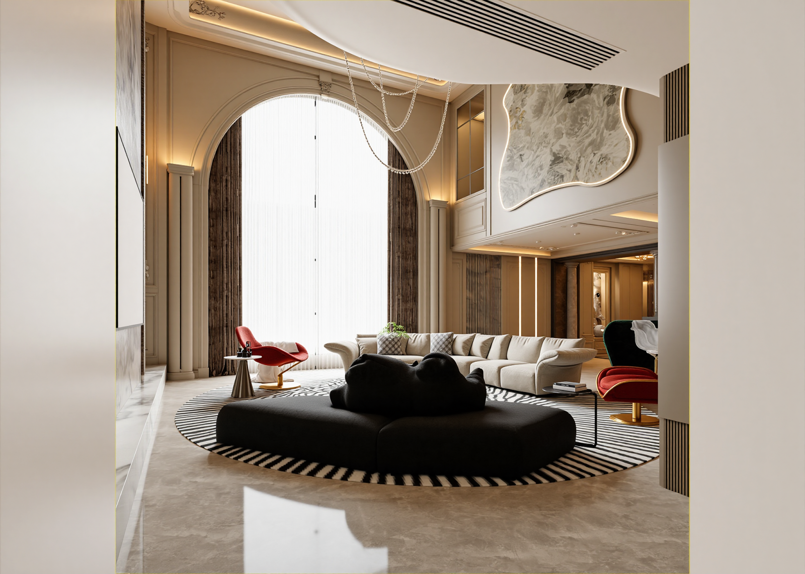 简欧挑空客厅3D模型下载【ID:1215132667】