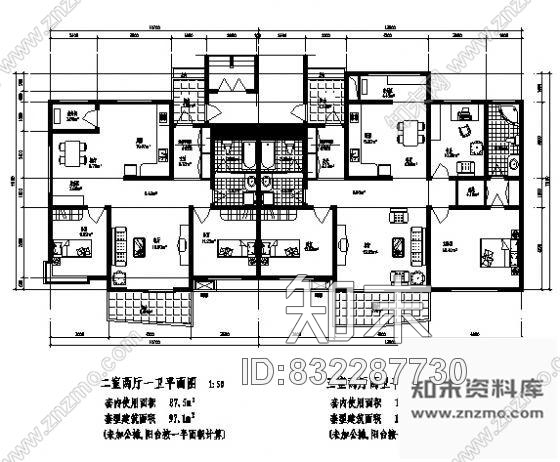 图块/节点四套经典户型平面cad施工图下载【ID:832287730】