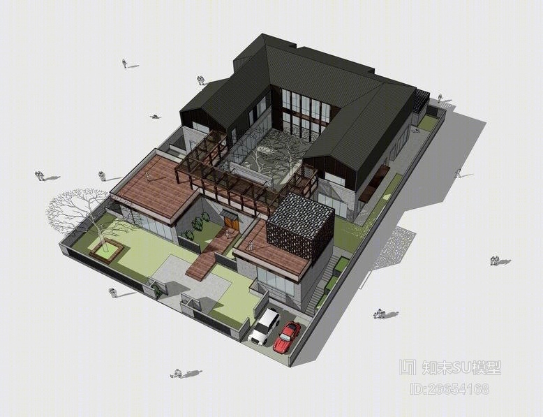 新中式别墅SU模型下载【ID:26654168】