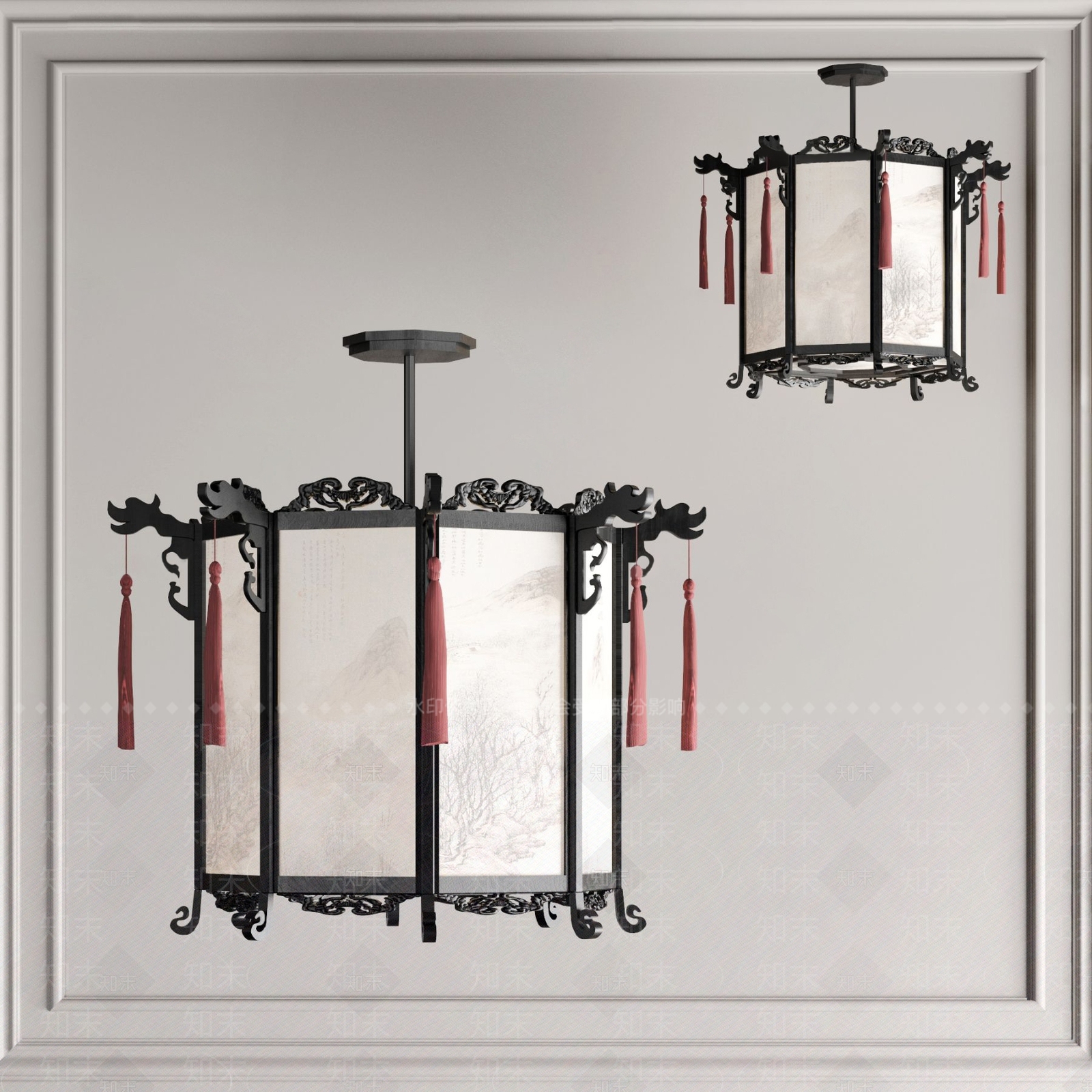 新中式灯笼吊灯3D模型下载【ID:1102600513】