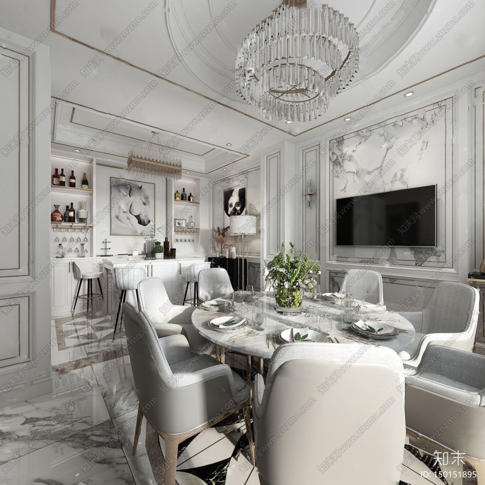 简欧餐厅吧台3D模型下载【ID:150151895】