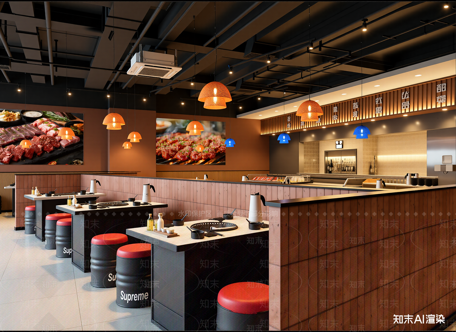 工业烤肉店3D模型渲染效果图