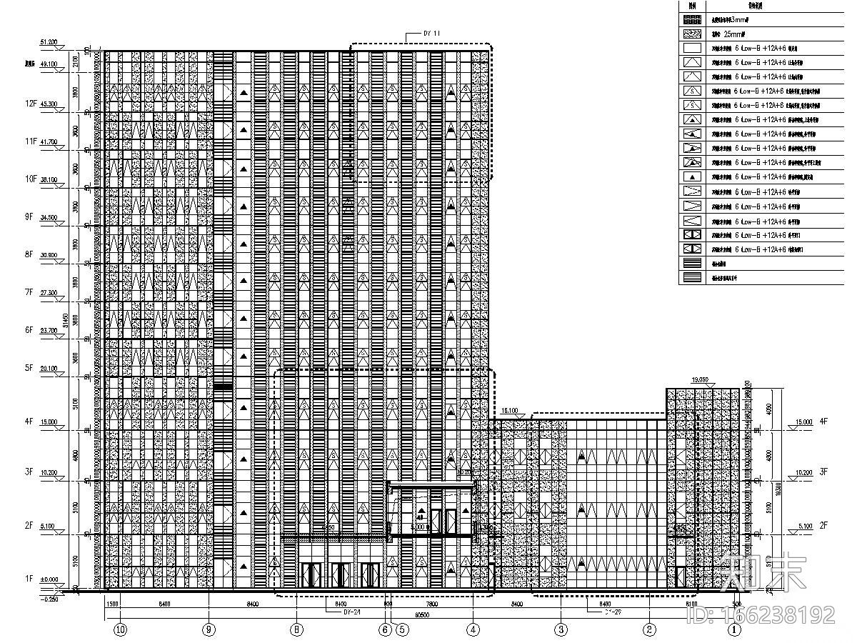 12层残疾人康复指导中心外立面幕墙施工图（含计算书）cad施工图下载【ID:166238192】