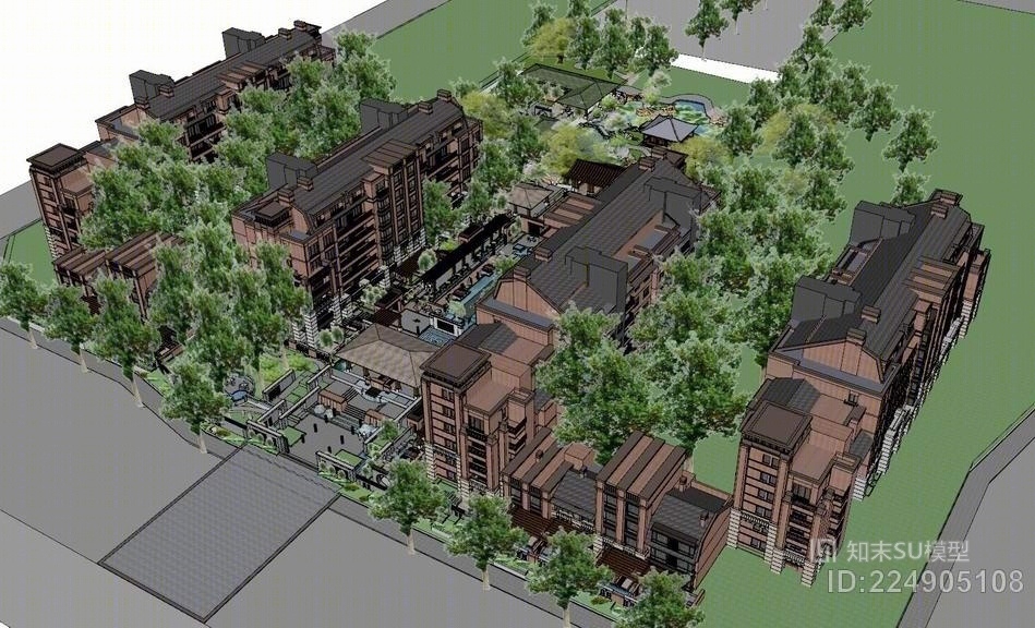 褐石风住宅SU模型下载【ID:224905108】