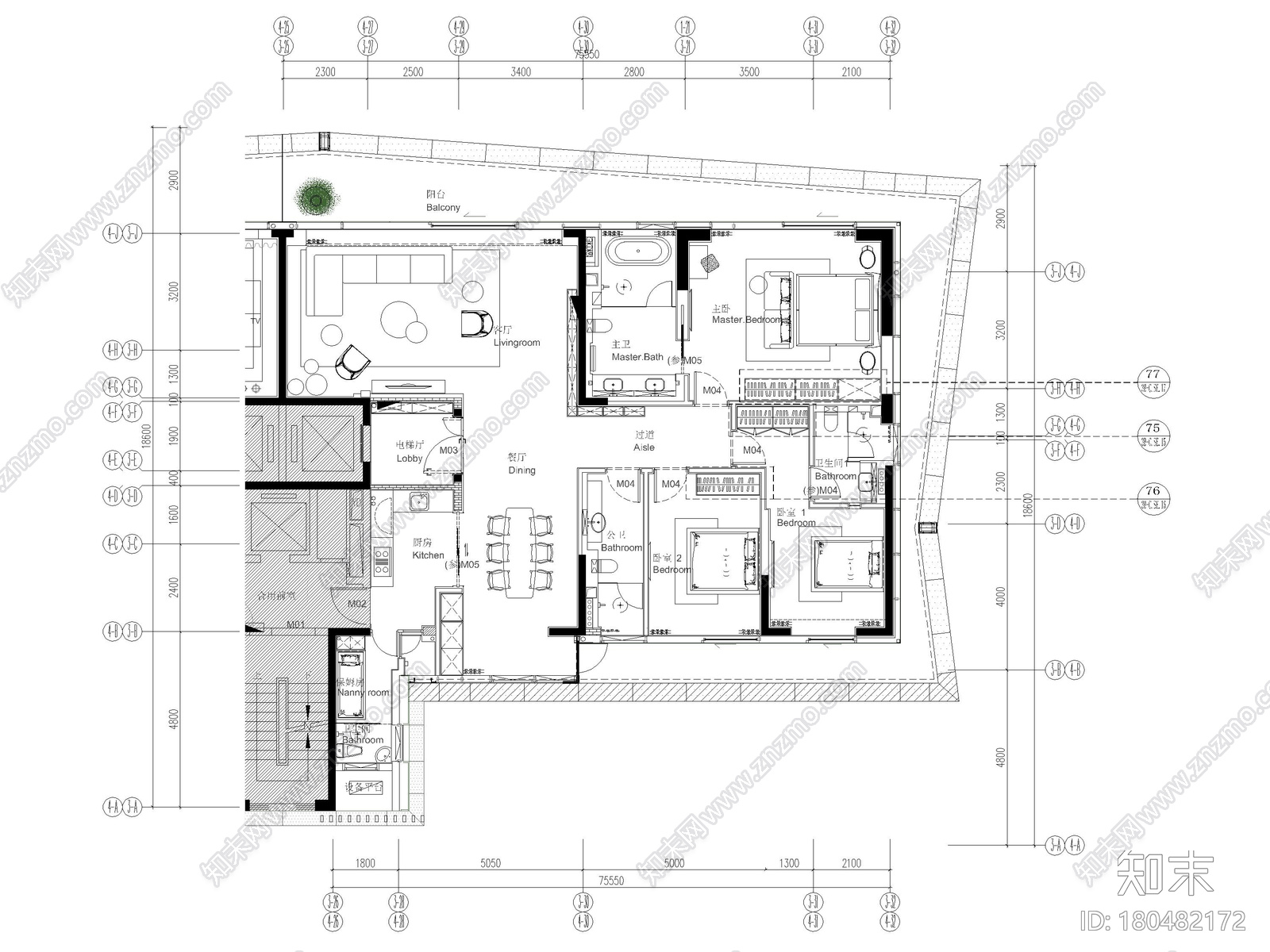 [深圳]232㎡现代三居家装样板间装修施工图施工图下载【ID:180482172】