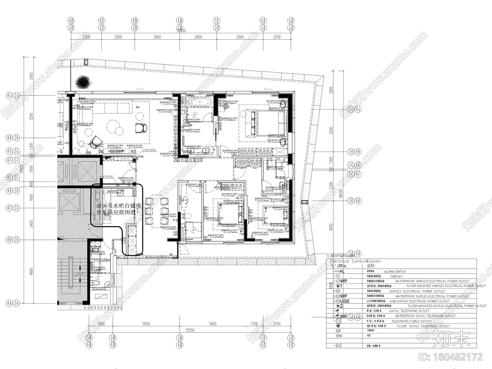 [深圳]232㎡现代三居家装样板间装修施工图施工图下载【ID:180482172】