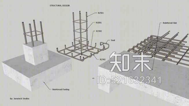 钢筋混凝土基础细节+钢筋混凝土板+梁SU模型下载【ID:521632341】