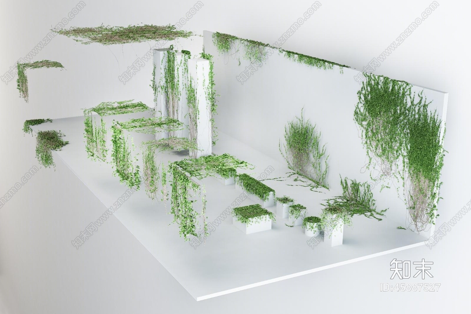 爬墙植物绿植物墙3D模型下载【ID:45887527】