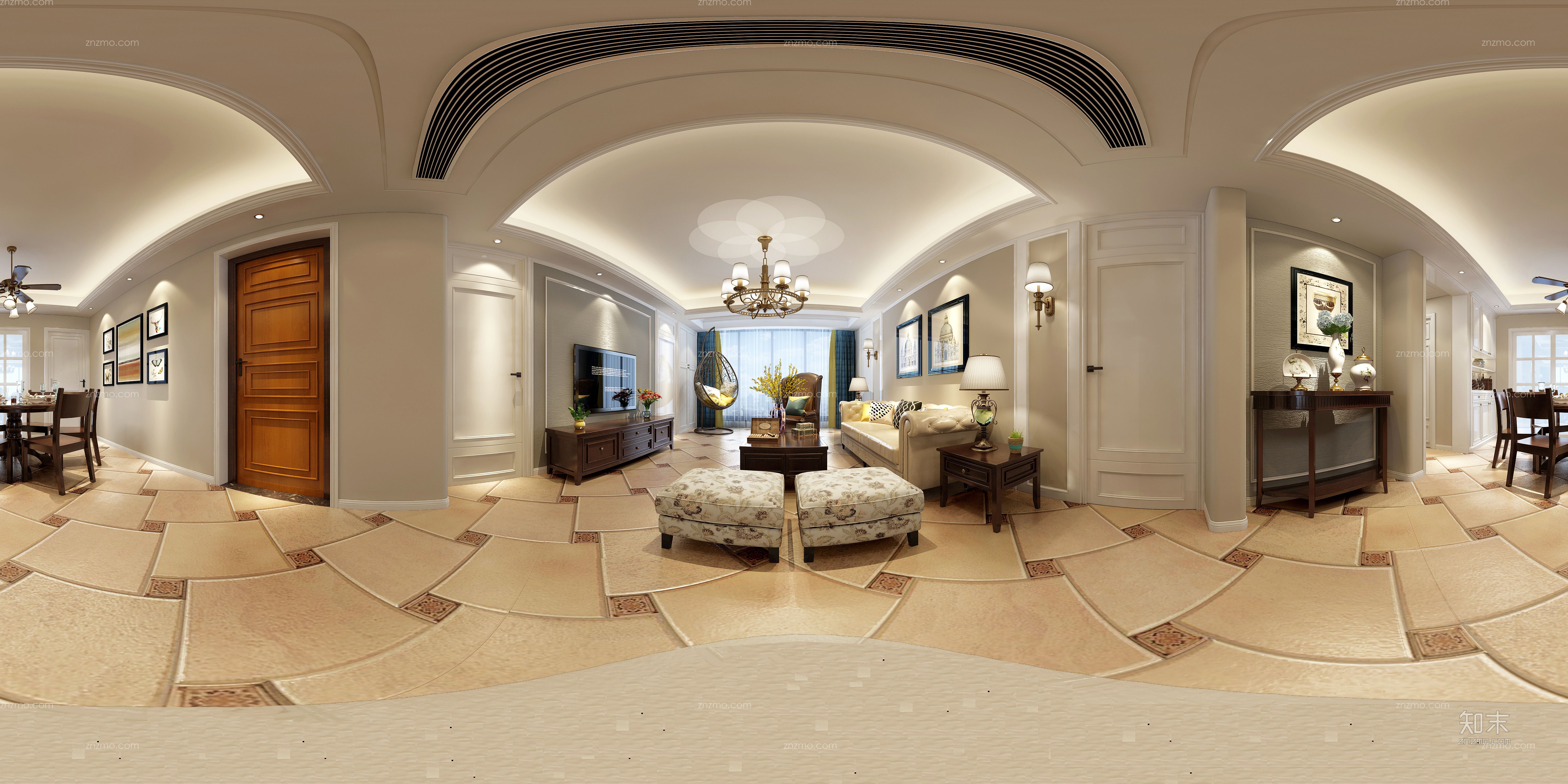 简约小美式风格全景3d模型下载【id:74088775】