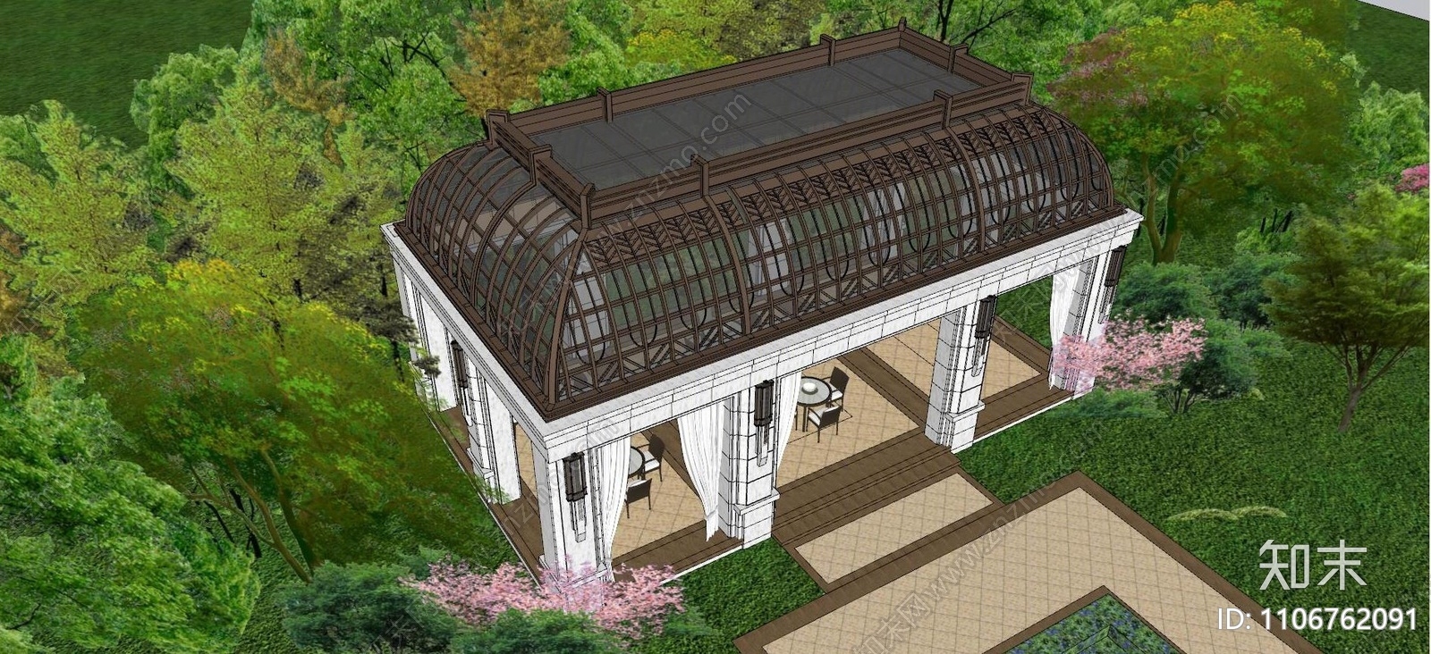 新古典景观亭子SU模型下载【ID:1106762091】