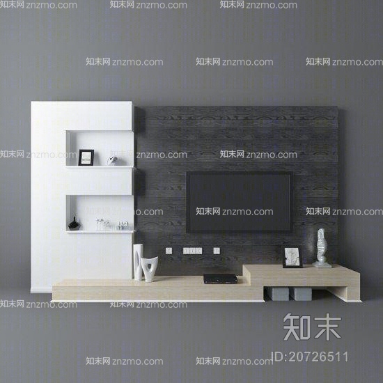 灰色木艺电视墙3D模型下载【ID:20726511】