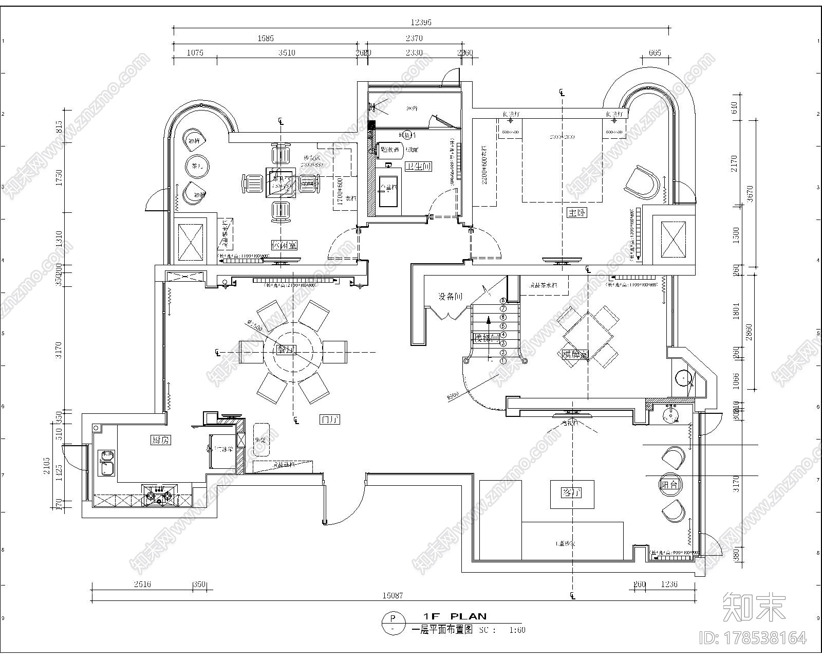 [原创]现代时尚华丽的跃层式家装设计施工图施工图下载【ID:178538164】