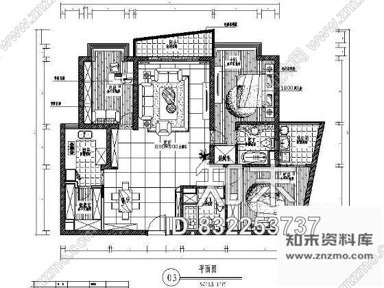 图块/节点上海某三居室装修平面图cad施工图下载【ID:832253737】