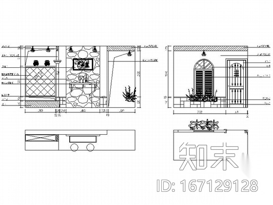 名师设计优雅田园乡村两居室样板间CAD装修施工图（含效...cad施工图下载【ID:167129128】