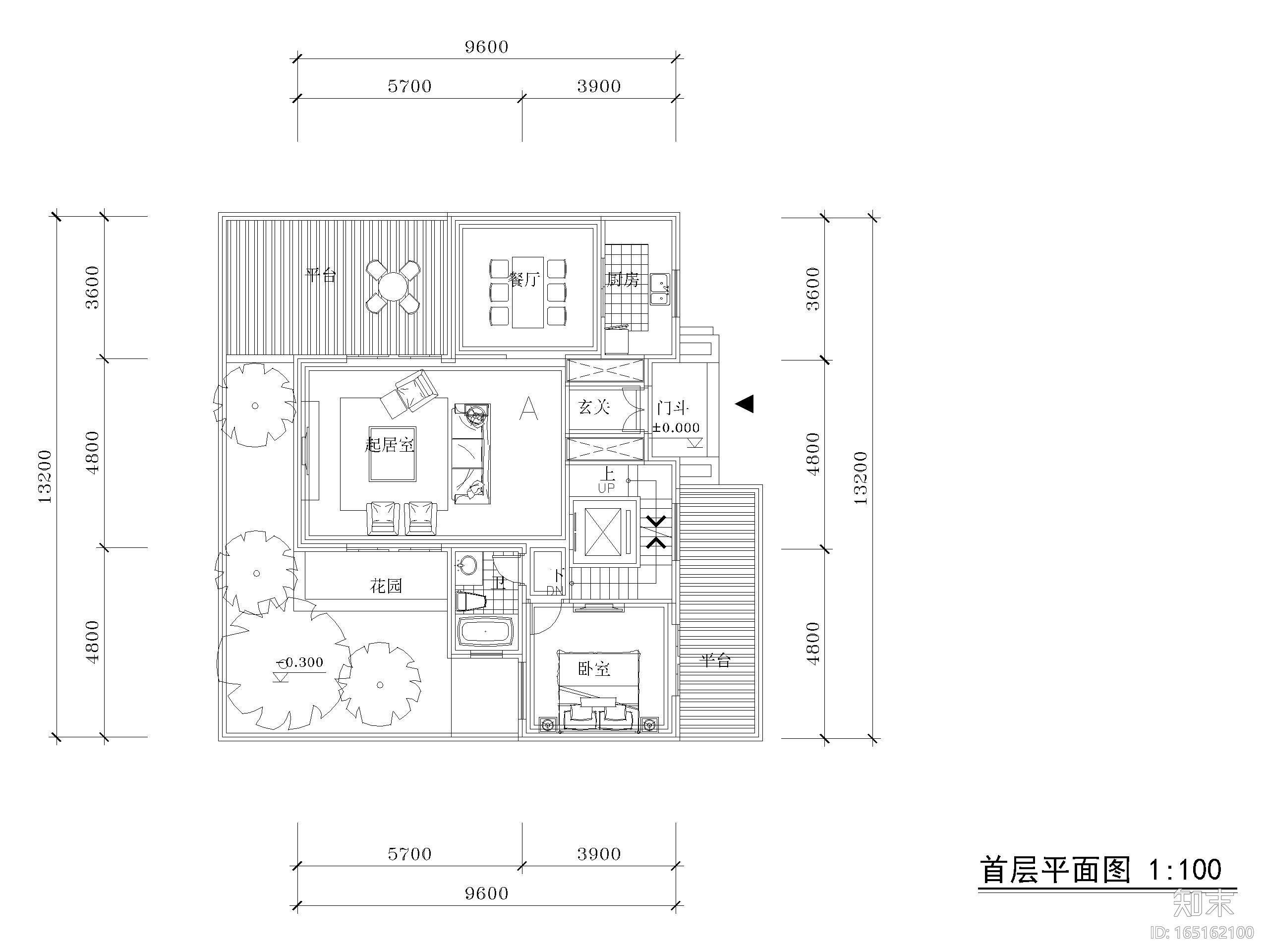 合院四房3层两开间户型图CAD_200㎡施工图下载【ID:165162100】