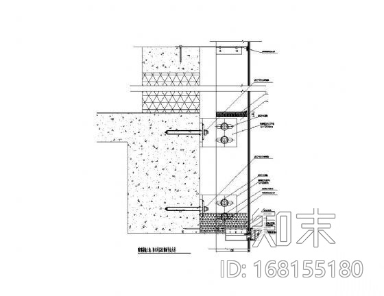 玻璃幕墙防火封层纵剖面节点大样cad施工图下载【ID:168155180】