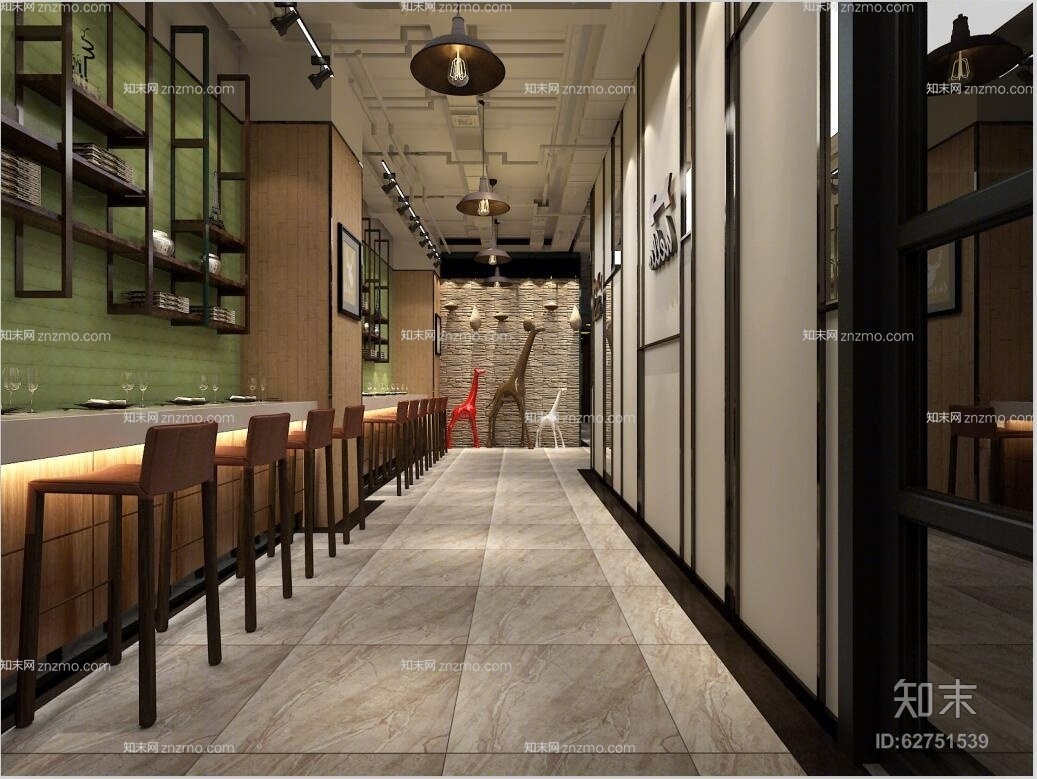 美式简约棕色布艺吧台吧椅组合3D模型下载【ID:62751539】