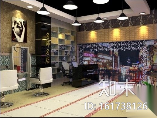 名师名店美发厅装修图（含效果）cad施工图下载【ID:161738120】