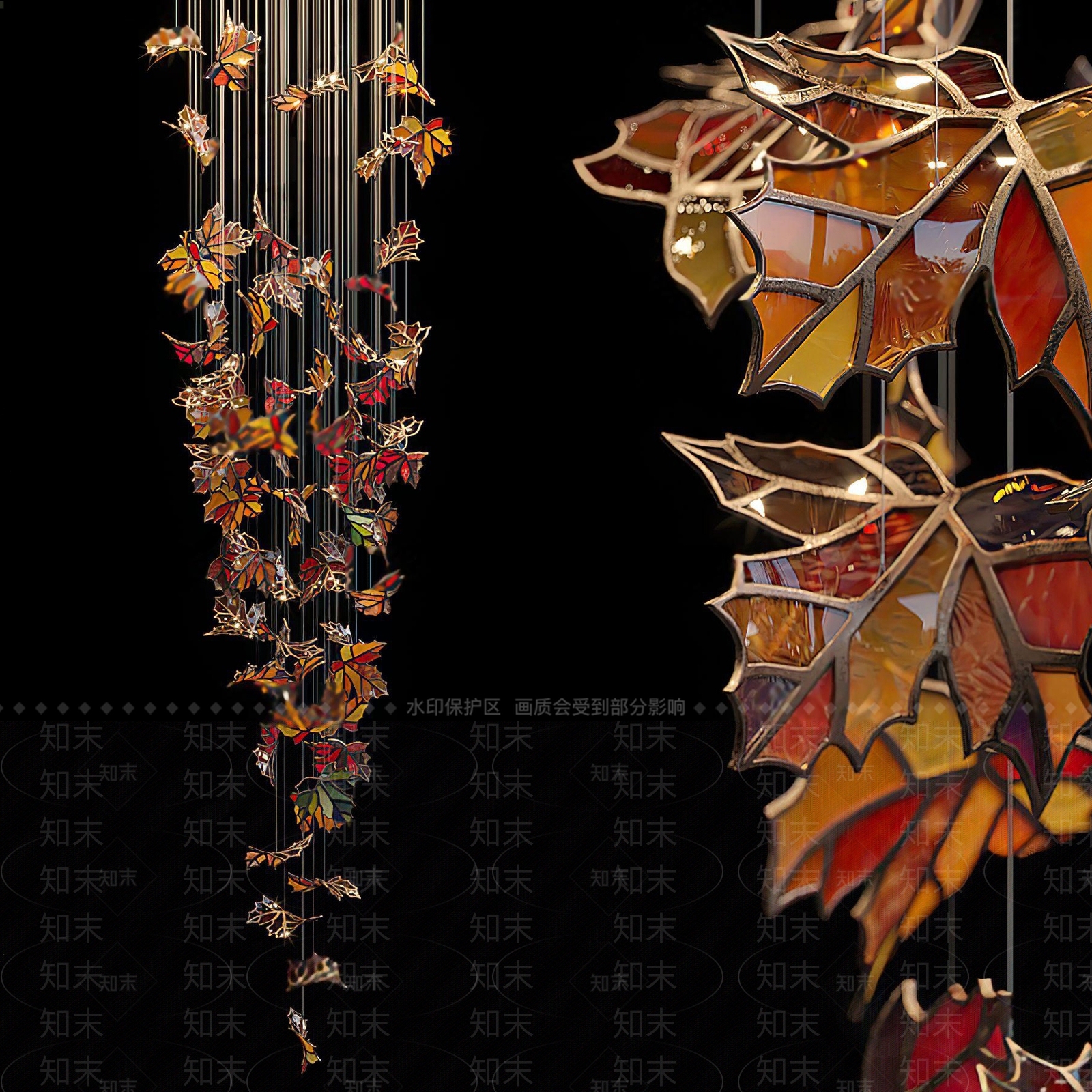 现代玻璃枫叶装饰灯3D模型下载【ID:1110586088】