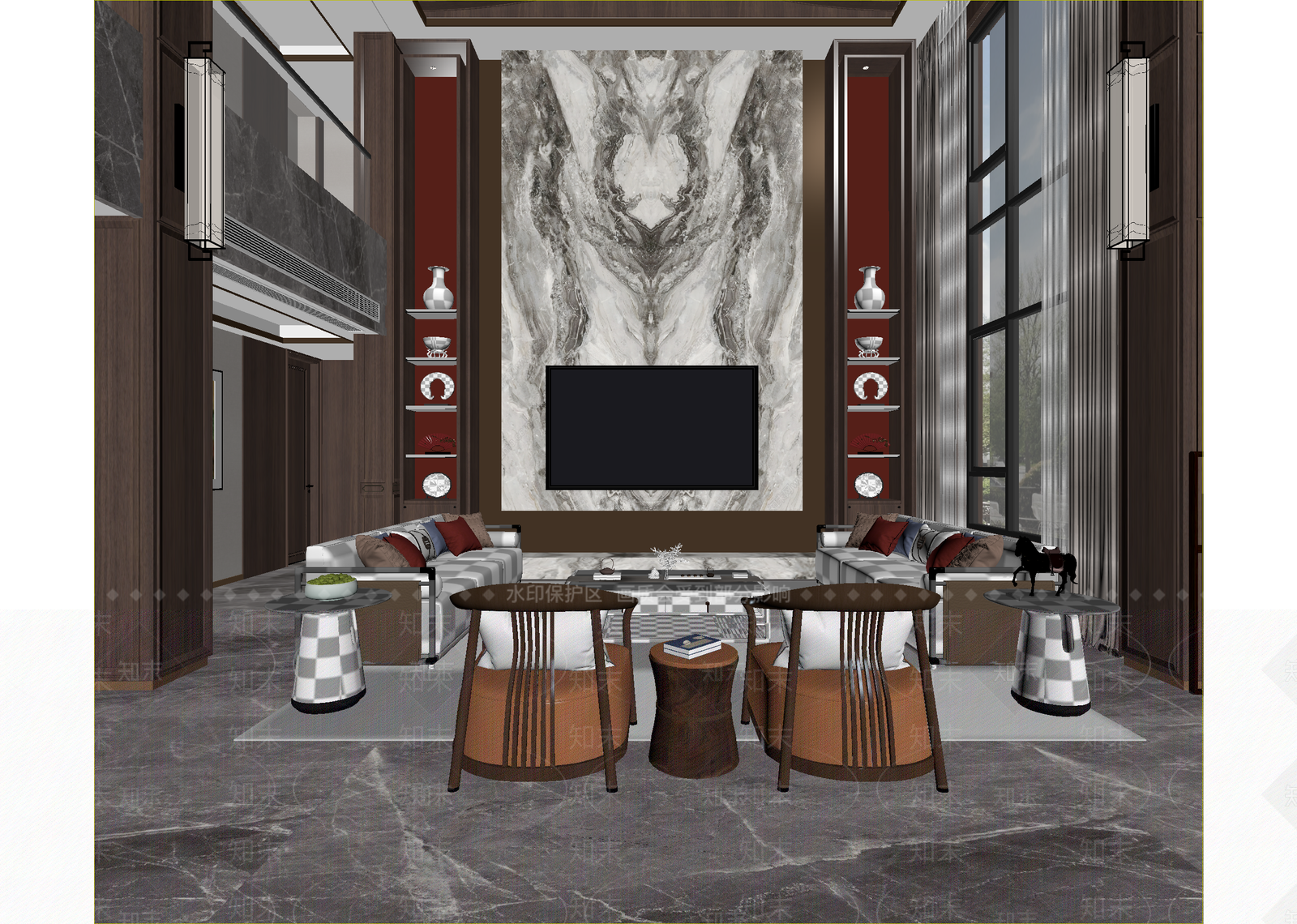 新中式酒店大堂3D模型下载【ID:1215126034】