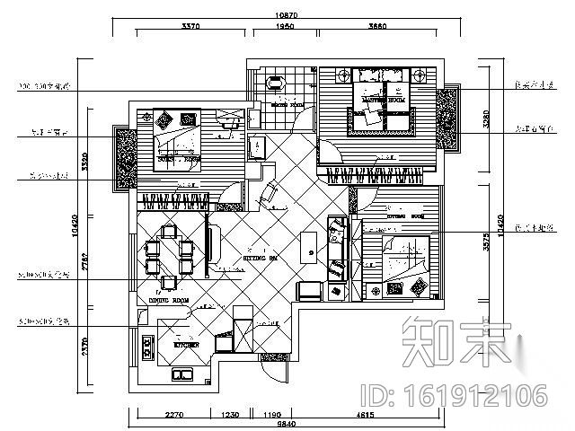 [湖南]71㎡三居室装修图（含效果cad施工图下载【ID:161912106】