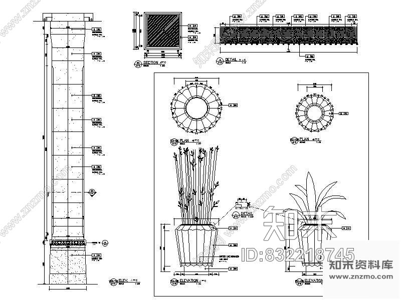 图块/节点酒店大堂大理石装饰柱详图cad施工图下载【ID:832218745】