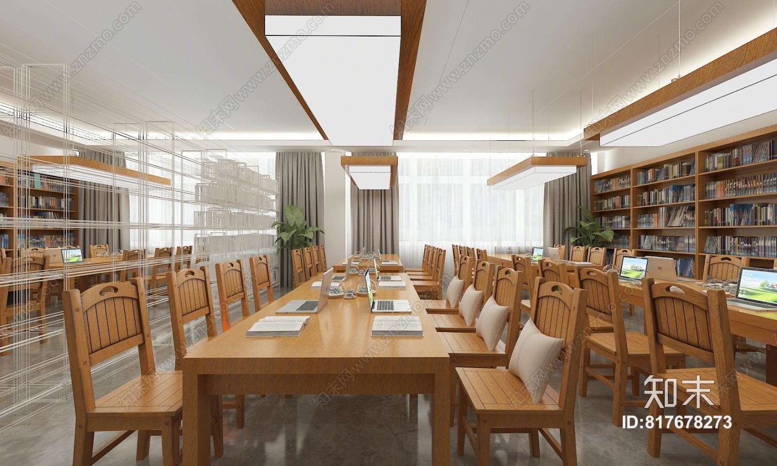 现代简约图书馆3D模型下载【ID:817678273】