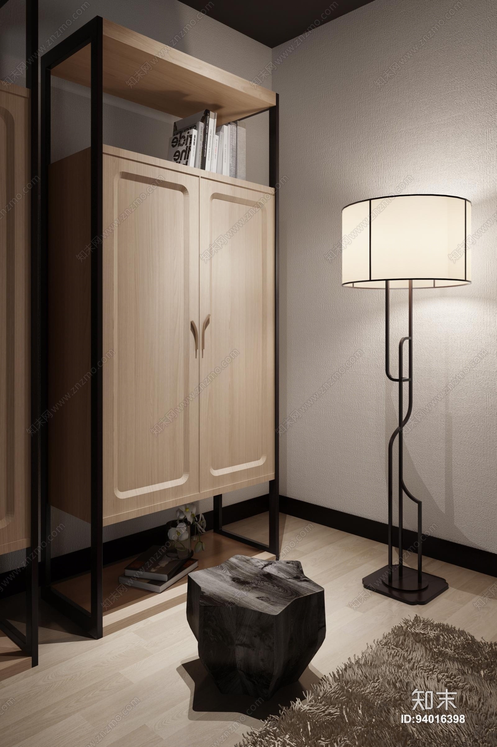 新中式衣柜落地灯组合模型3D模型下载【ID:94016398】