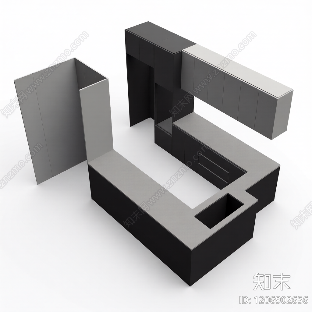 L型厨房橱柜组合3D模型下载【ID:1206902656】