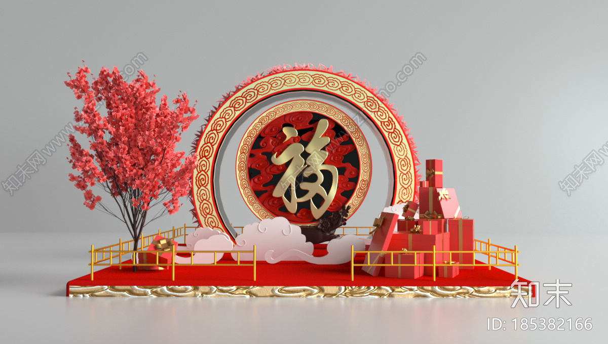 中国风节日商场美陈展示CG模型下载【ID:185382166】