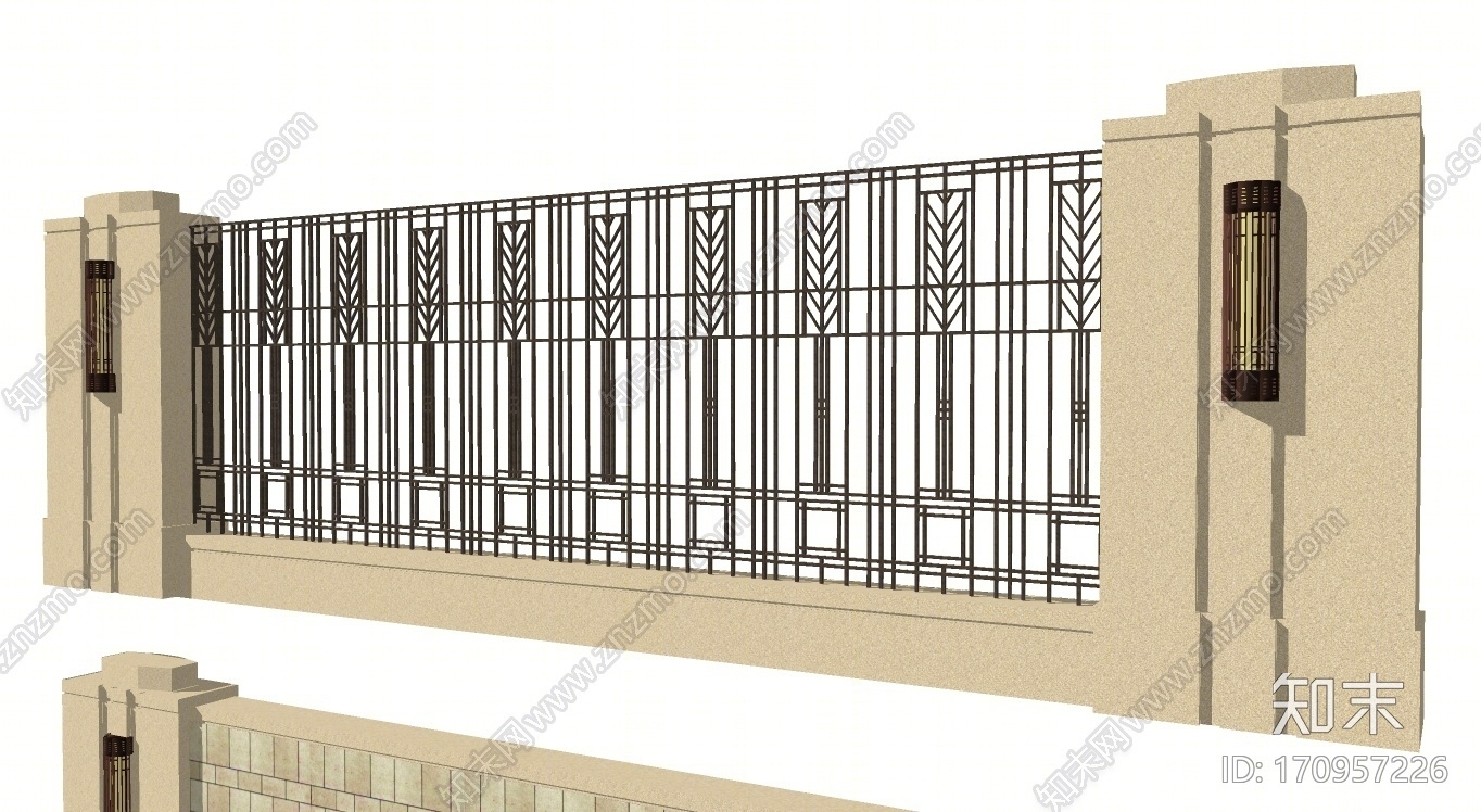 景墙栏杆SU模型下载【ID:170957226】