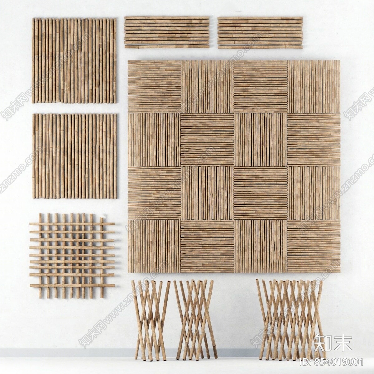自色风竹子竹架装饰背景3D模型下载【ID:854019001】
