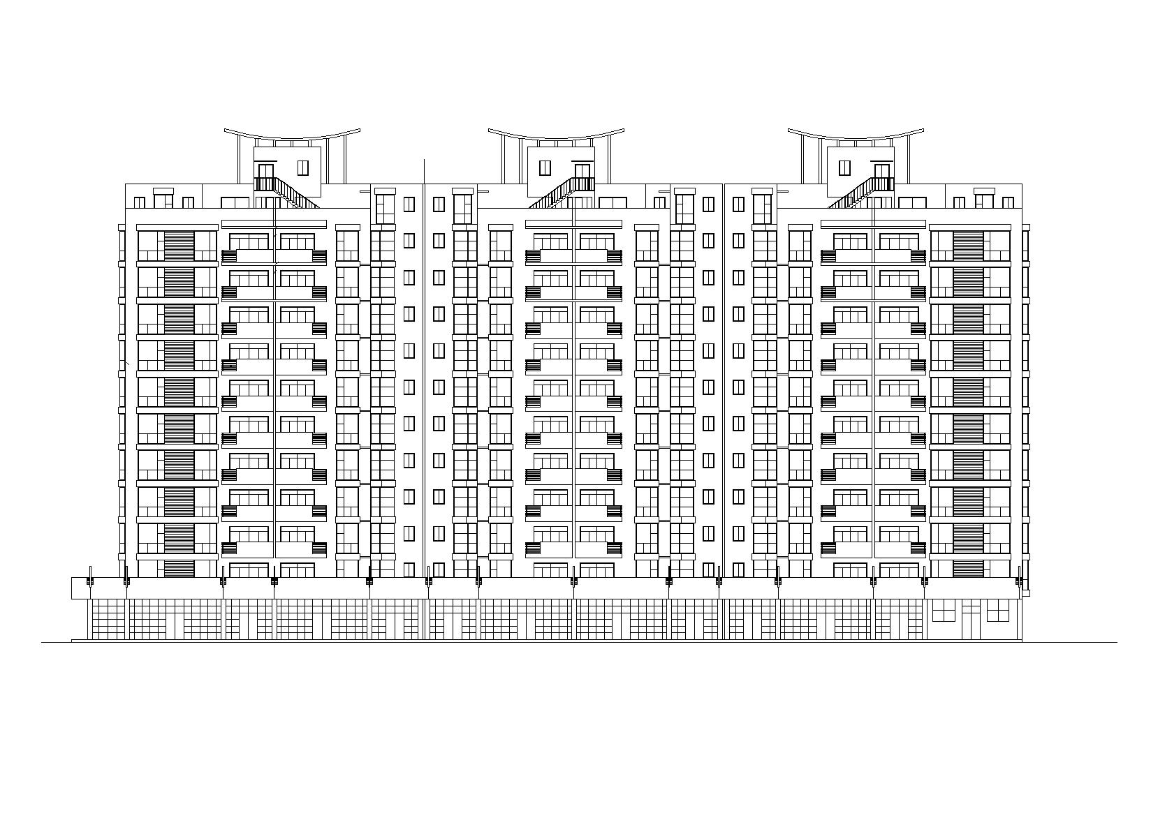 高层底商住宅楼建筑施工图（含效果图）cad施工图下载【ID:164858190】