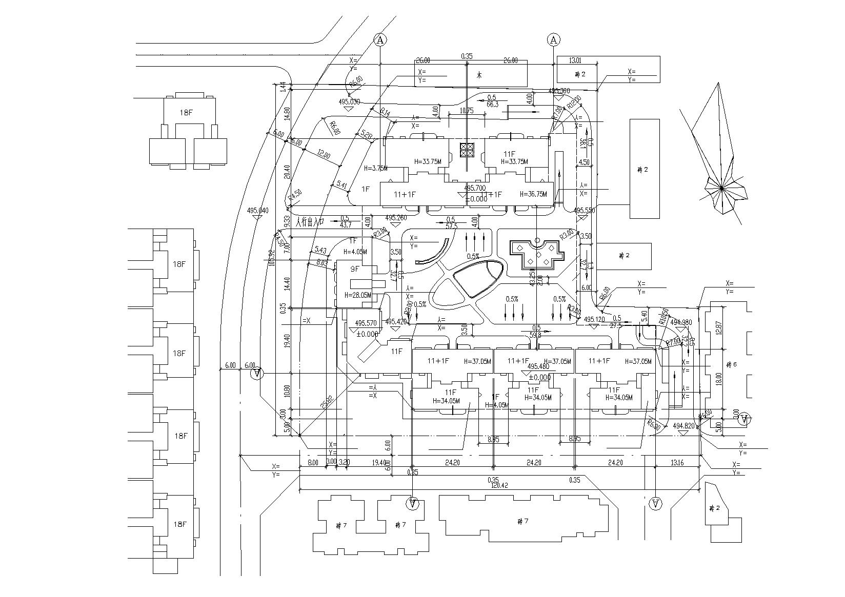 高层底商住宅楼建筑施工图（含效果图）cad施工图下载【ID:164858190】