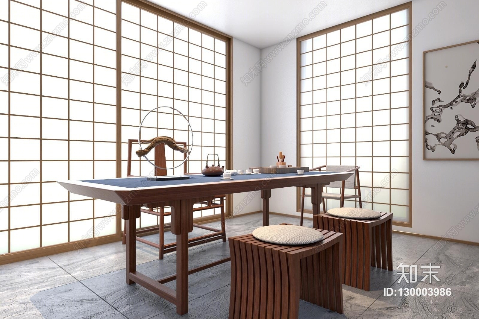 茶室桌子椅子摆件组合3D模型下载【ID:130003986】