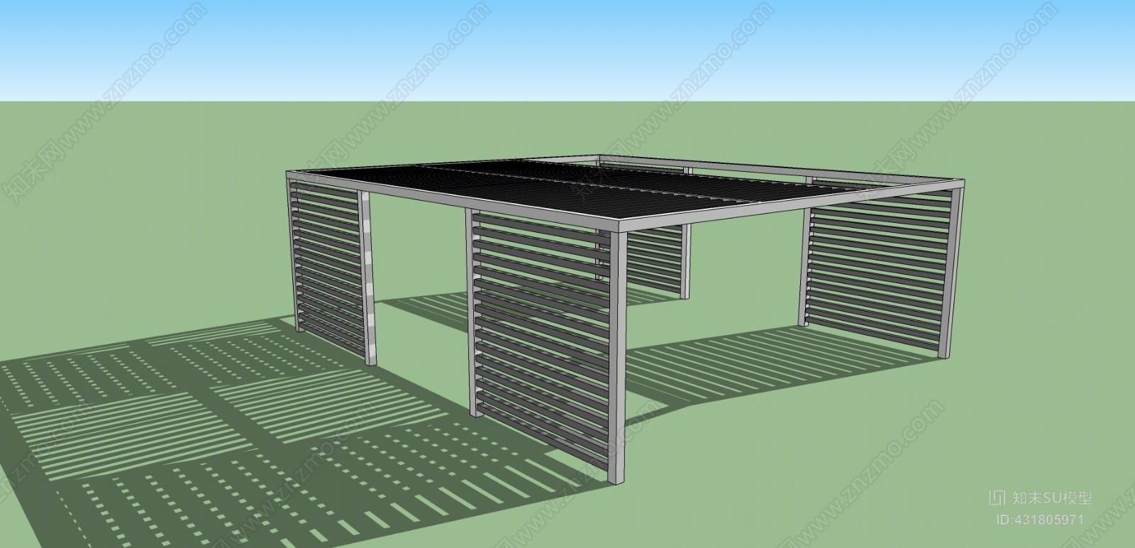 方形廊架亭子室外SU模型下载【ID:431805971】